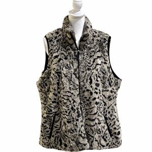 🐆🔥 Coldwater Creek Luxe Faux Fur Animal Print Zip Vest Cozy Chic Plus 1X 🔥🐆